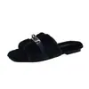 Pantuflas peludas estilo coreano para mujer, nuevo modelo otoño 2026, pantuflas planas de felpa con suela plana en forma de H, populares en línea, pantuflas elegantes y suaves para dama