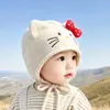 Bonito gorro de orejeras Hello Kitty estilo coreano, gorro cálido con forro de felpa, con cordones para evitar que se caiga, gorro para niños