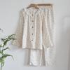 Algodón de Primavera y Otoño Hilo de Doble Capa Cuello Redondo Cuello de Encaje Traje de Manga Larga para Mujer Ropa para el Hogar Suave y Dulce Ropa Exterior