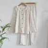 Pijama de Doble Capa de Gasa 100% Algodón para Mujer Primavera, Otoño e Invierno, Ropa de Casa Dulce con Encaje, Conjunto de Cárdigan de Manga Larga y Pantalón Largo para Mujer
