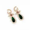 Colgante de Piedras Preciosas Color Rubí con Forma de Gota de Agua y Flores Retro, Piedra Principal en Forma de Gota de Agua, Diseño de Doble Capa Incrustado con Diamantes, Regalo de Aniversario para Novia, Pendientes