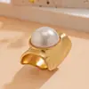 Anillo Abierto de Metal Exagerado Estilo Europeo y Americano con Perlas Anillo para Dedo de Nicho con Sentido de Alta Gama Joyería de Mano Retro con Temperamento de Lujo Ligero