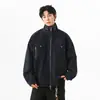 Chaqueta de Trabajo Retro Americana de Cuero PU Resistente con Cuello Alto Unisex Corte Limpio Detroit Holgada Abrigo de Moda para Pareja