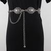 Cadena de cintura de metal étnico para mujer con piedra Songhua, cinturón vintage tallado, cadena de plata antigua con falda decorativa.