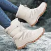 Botas de Neve Femininas Acolchoadas Sapatos Quentes de Algodão Resistentes ao Desgaste Esportivos para Exterior Cano Alto com Cadarço Tamanho Grande Botas Femininas Transfronteiriças