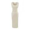 Vestido Longo de Alça Larga Estilo Europeu e Americano com Decote em U Profundo Sem Mangas Estilo Kendall Jenner Acinturado Bodycon para Mulheres Moda Verão