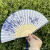 Leque Dobrável Estilo Antigo Transfronteiriço para o Verão, Estilo Chinês, Hanfu, Cheongsam, Leque Pequeno Dobrável de Bambu Portátil para Mulheres