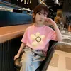 Camiseta Casual Elegante de Manga Corta de Algodón Puro con Estampado de Dibujos Animados para Bebés Niñas, Top Versátil Fresco y Moderno para Niños
