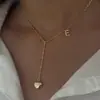 Amazon Transfronterizo Nuevo Colgante de Corazón Brillante Cadena en Forma de Y Llena de Diamantes Collar Lariat de 26 Letras Joyería de Moda para Mujeres