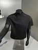 Camiseta Pesada Texturizada Cinza Claro para Homens no Verão, Respirável, de Secagem Rápida, Ombro Direito, Mangas Curtas, Retro Americano, Gola Pequena, Meias Mangas