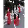 Vestido floral vintage, vestido vermelho, vestido de verão feminino estilo hot girl com corte A, vestido de alça, vestido longo estilo férias para a beira-mar