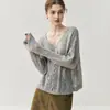 Campbell Yarn ~ Cárdigan de punto 75% cachemir, 25% seda de morera, cuello en V para mujer, calado, fino, suéter de corte holgado