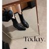 Versión de Piel de Vaca~2026 Botines Delgados de Moda con Punta Aguda y Corte en V, Estilo Retro Denim y Piel Genuina, con Tacón Grueso y Textura Arrugada, Botines Cortos Estilo Western para Mujer, Otoño