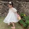 Vestido de Menina Verão 2023 Novo Vestido de Princesa de Aniversário para Menininha Doce Manga Bufante Vestido Infantil Manga Curta