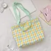65159 Bolso de Hombro con Cuadros Frescos en Tono Amarillo, Bolso de Hombro para Debajo del Brazo, Estilo Coreano para Niñas, Adecuado para la Escuela y el Viaje Diario, Bolso de Hombro de Gran Capacidad