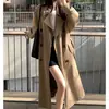Novo sobretudo longo estilo coreano outono 2026 silhueta clássica lapela grande de alta qualidade até o joelho para mulheres
