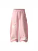 Calça de Moletom Casual Solta com Patch de Estrela de Cinco Pontas Estilo Americano para Mulheres, Nova Coleção de Primavera, Calça Versátil de Cintura Alta com Blocos de Cor e Pernas Largas Curvas