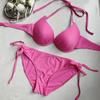 Traje de baño de mujer con bikini dividido de color sólido con soporte de acero de diosa sexy europea y americana con pecho fruncido