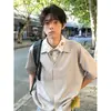 Camisa de Manga Corta con Cuello Cubano para Hombre, Estilo Delgado de Verano, Estilo Elegante y Casual, Camisa Floral de Seda Hielo, Falso Dos Piezas, Mangas de Tres Cuartos