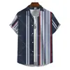Camisa nueva para hombre de estilo transfronterizo, fresca, a rayas, impresión digital 3D, cárdigan casual hawaiano de manga corta