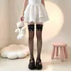 Medias Finas de Verano para Mujer Sexy con Adorno de Encaje Lazo Medias Hasta el Muslo Sobre la Rodilla Calcetines Antideslizantes Puro Deseo Seda Negra