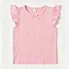 Camiseta Nueva Estilo Transfronterizo 2026 para Niñas de 2 a 6 Años con Lazo y Bordes Fruncidos, Top y Camiseta Básica de Manga Corta de Color Sólido para Niños