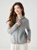 Cardigã com zíper e capuz 35% cashmere puro para mulheres, novo casaco suéter de tricô trançado para outono e inverno, solto e versátil