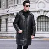 Nueva Chaqueta de Plumas de Invierno para Hombre Abrigo de Longitud Media Capa Superior Cuero de Vaca Capucha Desmontable Cuero Genuino Talla Grande Abrigo Moderno