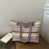 Bolso Bandolera de Paja Tejida a Rayas de Moda 2026 Verano Nuevo Color Bloqueado Textura Simple Versátil para Mujer