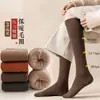 Meias longas grossas forradas com fleece acima do joelho para mulheres, meias de compressão quentes para panturrilha para outono e inverno, meias de inverno felpudas afuniladoras para as pernas