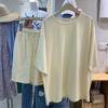 Estação Europeia 6535 Conjunto de Algodão Feminino Verão Fino Tamanho Grande Solto Slim Estilo Hong Kong Manga Curta Shorts Conjunto de Duas Peças