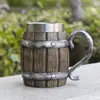 Taza de Cerveza de Resina con Forma de Barril de Madera Taza de Cerveza de Acero Inoxidable con Imitación de Madera Taza con Forma de Barril Taza con Forma de Tambor Cafetera Taza de Barriga