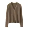 Nuevo Suéter de Punto Deshilachado con Cuello en V Otoño/Invierno, Suéter Cálido de Manga Larga de Color Sólido, Top Delgado 100% Cachemira Pura para Mujer