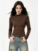Camiseta de manga larga con cuello alto y botones, de estilo americano, seductora y chic, para mujer, perfecta para otoño, casual, simple y versátil