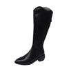 Botas de mujer de moda británica de otoño e invierno de 2024, con punta puntiaguda pero tacón grueso hasta la rodilla, cremallera trasera de tubo largo, boca en V