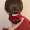 Goma Elástica para el Cabello Estilo Coreano con Perlas Rojas para Mujer, Cuerda de Pelo de Alta Gama para Moños y Coletas, Accesorio para el Cabello de Año Nuevo