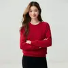 Suéter feminino de cashmere puro, grosso, gola redonda, design de ombro raglã, tricotado, quente, estiloso, casual, versátil e perfeito como camada base