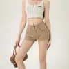 Shorts de Mezclilla de Talle Alto de Doble Botón para Mujer Talla Grande Estilo Chica Picante Cadera Ancha Color Caqui Verano 2026 Nuevo Pantalones Cortos Ajustados Hermosos para Cadera