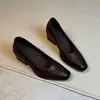 Versión de Piel de Vaca~Zapatos de Tacón Grueso Estilo Retro de Punta Cuadrada y Corte Bajo, Sencillos, sin Cordones, para Mujer Que No Se Resbalarán al Ir al Trabajo