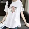 E-commerce Transfronteiriço Mãe de Meia-Idade Nova Camiseta Manga Curta Estilo Chinês Solta Tamanho Grande Roupas Femininas Camiseta Manga Meia Manga Top Camisa Base