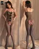 Medias de Malla Sexy Talla Grande para Mujer Body con Cortes Lencería Divertida Nuevo 2023 Popular Estilo Caliente Negro