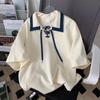 Moletom Polo com Lapela Feminino Verão Novo Estilo Coreano Solto Comprimento Médio Início do Outono Top Fino de Alça Jaqueta Tendência