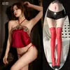 Banda para el Vientre de Lencería Erótica Transfronteriza Sexy Satín Retro Encaje Tentación Apasionada Pijama para Mujer con Cordones Talla Extra Ropa de Uniforme