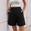 Amazon Verão Novo Calça Casual Solta Europeia e Americana Botão Transfronteiriço Decoração Cor Sólida Cintura Alta Shorts Retos Roupas Femininas