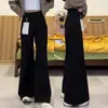 Jeans preto micro flare para mulheres, outono, plus size, cintura alta, solto, modelador, não apertado, perna larga, calça pantalona