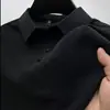 Camiseta de Manga Corta de Seda de Hielo para Hombre Estilo Europeo y Americano Verano Nuevo Cuello Redondo Waffle Alta Elasticidad Sin Costuras Casual de Negocios Polo
