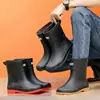 Botas de lluvia para hombre, forradas de polar, cálidas, hasta la pantorrilla, de moda, antideslizantes, de suela gruesa, de caña corta, estilo invierno, duraderas e impermeables