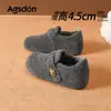 Mules Cinza Augusden com Forro de Lã para Mulheres 2026 Novo Outono e Inverno Sola Grossa Cobertura Total Slip-On Sapatos de Algodão Pelúcia