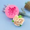 Molde de silicona con forma de flor de tres rosas con hojas, molde para hornear pasteles, molde para fondant de chocolate, molde para velas