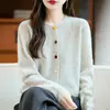 Chaqueta cárdigan de punto grueso con cuello redondo, ajuste holgado, hilo de punto de lunares de colores, 100% lana pura, novedad otoño e invierno 2026 para mujer
